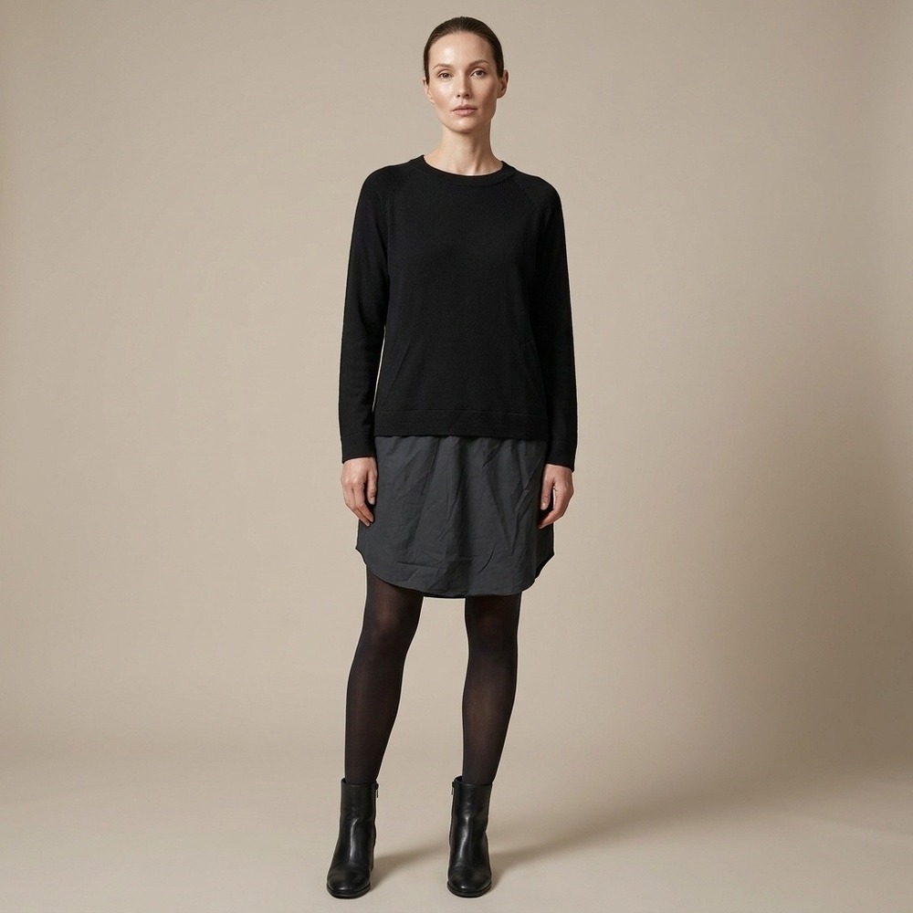 COS Black Wool Cotton Poplin Layered Tunic Sweater Dress‎ Womens Small Pockets
